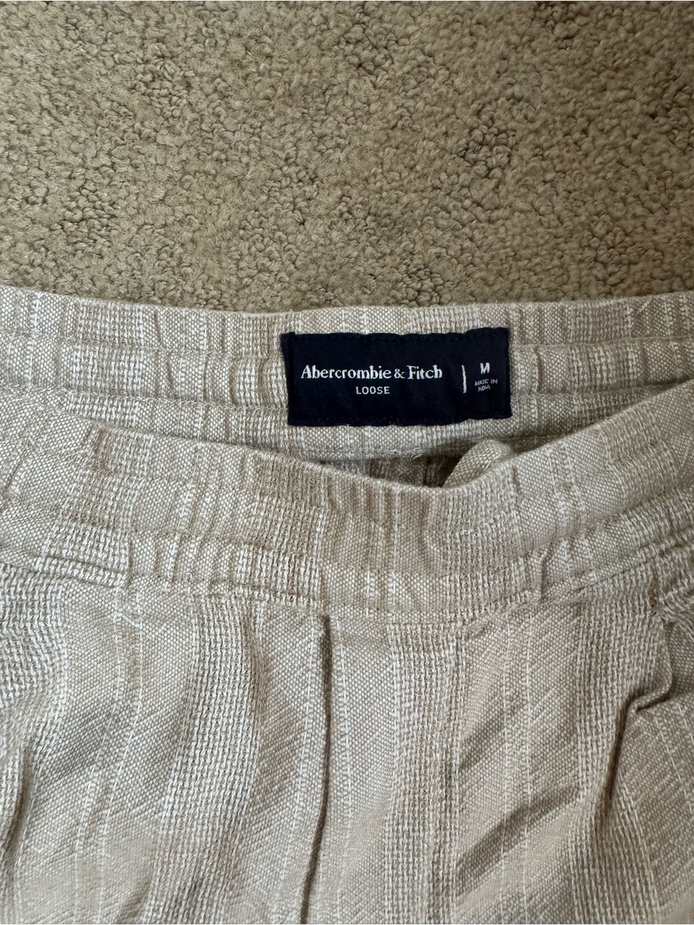 Abercrombie and Fitch Men’s Loose Linen Blend Pull On Pant striped beige oatmeal - Picture 2 of 6